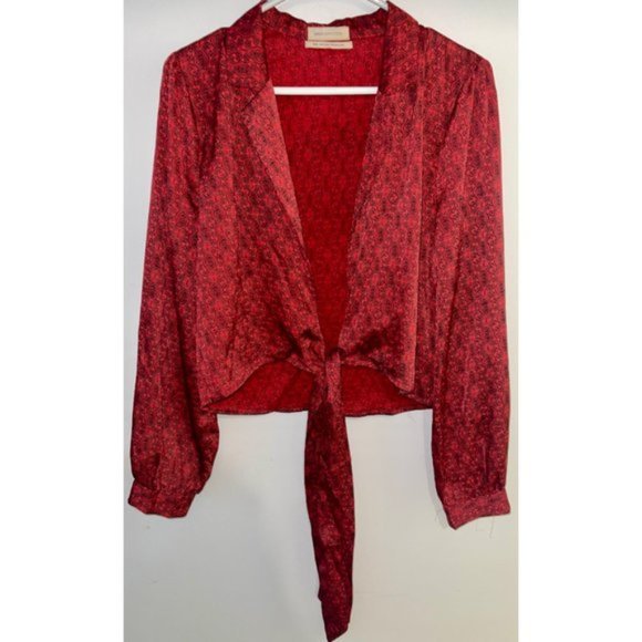 Urban Outfitters Satin Paisley Tie-Front Top, Size Medium, Red - Picture 6 of 12